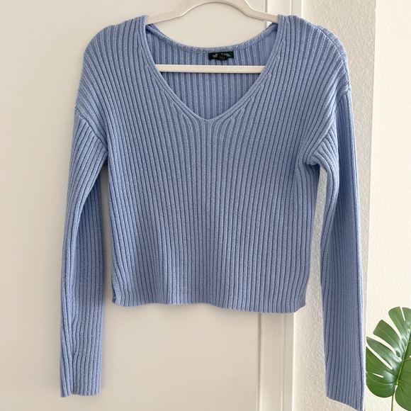 Wild Fable Blue Sweater V Neck Sweater Knit Ribbed Stretchy Pullover Cardigan - Picture 2 of 4